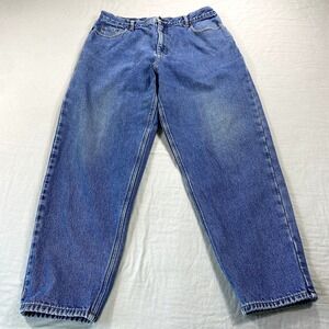 VINTAGE Eddie Bauer Jeans Womens 20 Flannel Lined Plaid Blue Denim Mom 36x30